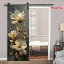 1/2 pièce Autocollant de porte, décoration de porte auto-adhésive et amovible, art floral de magnolia, ornement de feuille d'or, design floral élégant, autocollant mural, décoration de maison, salon, chambre à coucher, entrée, facile à appliquer et à décoller, plat 2D. - Style 1 - Voir 3