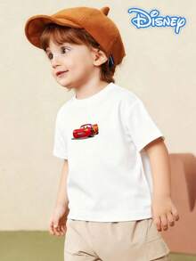 Disney Casual Lightning McQueen Double-Sided Kids' Tee – Versatile White Short Sleeve Top With Race-Themed Print For Mix-And-Match Outfits - White - View 3