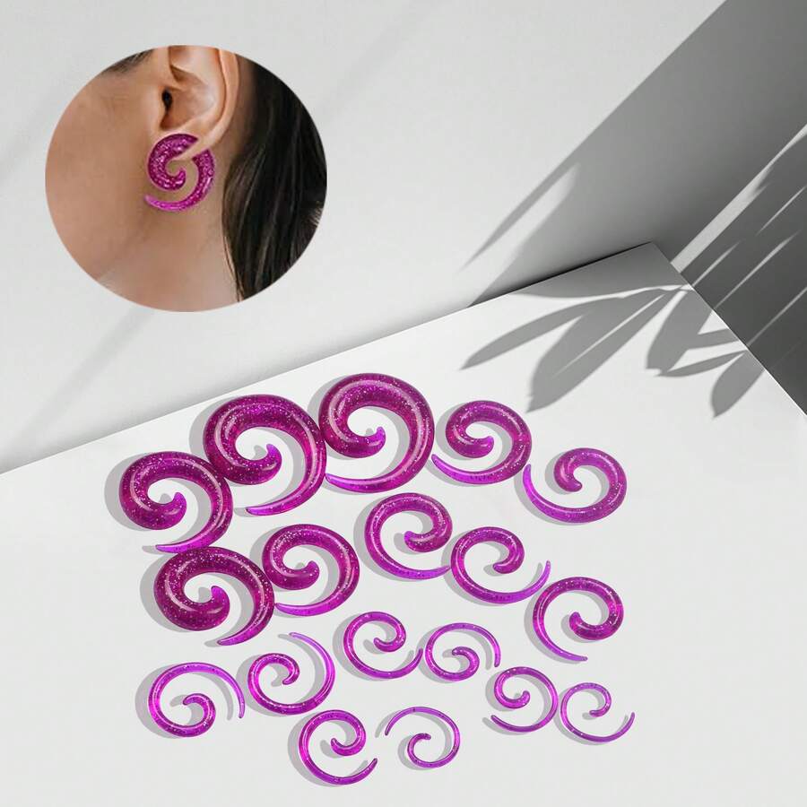 18件套14G-00G耳扩套装,耳廓扩张器,螺旋锥形亚克力耳塞,耳洞穿刺饰品,男女通用 - 彩色 - 查看 1