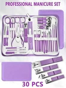 9/18/30pcs Purple Manicure Set, Stainless Steel Nail Clipper Set, Sharp & Durable Beauty Tools, With Zipper Travel Case, Unisex Nail Clipper Set, Great Gift Choice - Multicolor - View 1