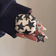 简约优雅透明黑色星星吊坠耳机保护套，适用于 Pro 2、可爱 Apple 4 简约 3 新款半代女士耳机保护套 - 黑色 - 查看 9