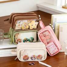 Large Capacity Transparent Multi-Compartment Pencil Case, Multi-Functional Stationery Storage, Detachable With Free Stickers, Back-To-School Essential, Holiday Gift - Multicolor - View 3