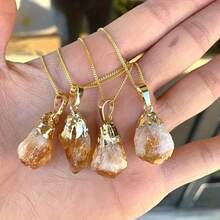 Bộ 3 mặt dây chuyền đá thạch anh tím tự nhiên và thạch anh vàng, đá thô không đều, trang sức thủ công mạ vàng, đá quý cân bằng luân xa, thanh lọc năng lượng Reiki, liệu pháp tâm linh, quà tặng tinh tế cho phụ nữ. - nhiều màu - Xem 11