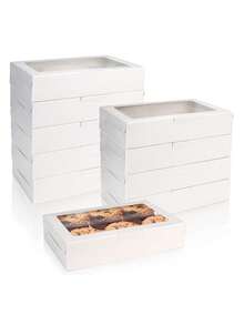 5pcs/10pcs White Square Window Bread Box, White Cardboard Material Cookie Box With Window, Kraft Paper Square Window Cake Box Suitable For Pastries, Pies, Muffins, Chocolates, Strawberry Cookies - View 1