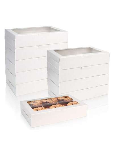 5pcs/10pcs White Square Window Bread Box, White Cardboard Material Cookie Box With Window, Kraft Paper Square Window Cake Box Suitable For Pastries, Pies, Muffins, Chocolates, Strawberry Cookies