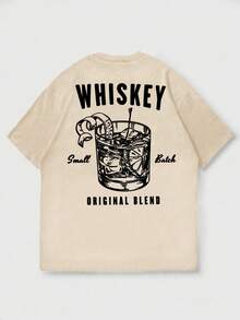 Krometka Men's Casual Versatile Minimalist Personalized Wine Glass English Slogan Print Short Sleeve T-Shirt - Apricot - View 3