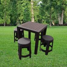 MR. GADGETS Mesa Estilo Textura Ratán 80x80x74cm con 4 Bancos Redondos Comedor de Plástico Reforzado Uso Rudo Resistente Comodo Juego de Muebles para Jardín Exteriores Chocolate - Chocolate - Ver 6