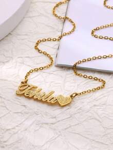 Customized Women Heart-Shaped Matte Necklace, Stainless Steel Personalized Pendant Necklace, Birthday Gift - Gold - View 5