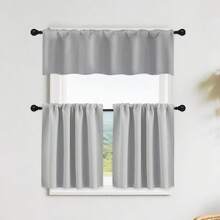 Cortina pequeña opaca, cortina para ventana de caravana/autocaravana, cortina parasol, diseño minimalista de unicolor, con bolsillo para barra para una fácil instalación, adecuada para caravana, autocaravana, dormitorio, sala de estar, cocina - Gris 1 pieza - Ver 4