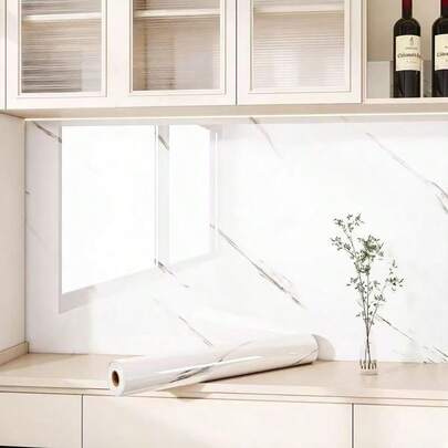 1片白色大理石纹防水防油自粘墙纸，可移除可重复使用，厨房装饰，厨房台面橱柜桌面防油贴纸，可水洗可拆卸自粘墙纸，光滑自粘浴室装饰墙贴，家居装饰桌面防潮装修墙纸墙贴，桌面贴纸，派对装饰，白色墙贴，浴室墙贴，墙贴纸