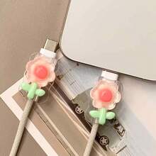 2pcs Cute Transparent Sunflower Design Data Cable Protector, 20W Universal Type-C Android Charging Cable Gift - Multicolor - View 2