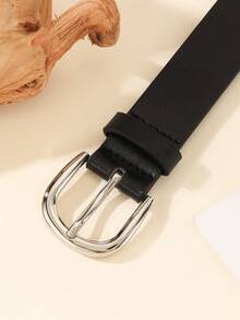 1 pieza Hebilla plateada Cinturón de mujer clásico cuadrado piramidal, de 2.8cm de ancho de cuero PU adecuado para uso diario - Negro con hebilla blanca - Ver 2