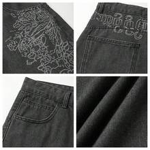 Baggy Jeans Women Men Hip Hop Goth Street Y2k Jeans Print Vintage High Waist Denim Wide Leg Pants Street Wear - 黑色 - 查看 4