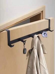 1pc Black Iron Wall Mounted Hook Rack, Heavy Duty 5-Tier Clothes Hanger Organizer, No Drilling Required - Multicolor - View 5