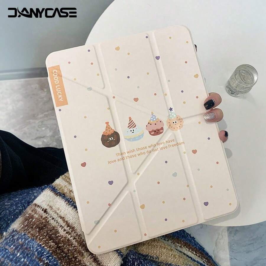 DANYCASE 透明 Y 型折叠保护壳，兼容 iPad A16 2025、iPad Air 11/13、M2/M3、iPad Pro 11/13、M4 2024、iPad Air 4/5/10 代 10.9 英寸、iPad Pro 11 代、9 代、8 代、7 代 10.2 英寸、iPad Pro 12.9 英寸、4 代、5 代、6 代 - 波點餅乾 - 查看 1