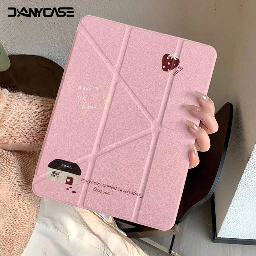 DANYCASE Transparent Y-Fold Protective Case Compatible With Ipad A16 2025, Air 11/13, M2/M3, Pro 11/13, M4 2024, Air 4/5/10th Gen 10.9, Pro 11th Gen 9th 8th 7th Gen 10.2, Pro 12.9th Gen 4th 5th 6th - Strawberry House - View 1