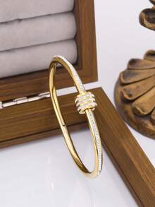 5pcs/Set New High-Quality Minimalist Elegant Luxury Bracelet, Women's Titanium Steel Material High-End Fashion Bracelet - Gold - View 7