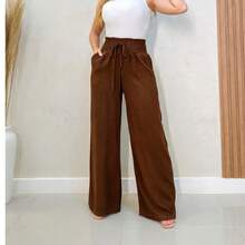 Linen And Cotton Trousers With Elastic Waistband - Rỉ Nâu - Xem 2