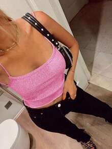Women's Gold Sleeveless Sequin Camisole, Backless Design, Suitable Summer Holiday Parties - Pink - View 3