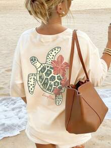 Camiseta de manga corta con cuello redondo y estampado casual para niñas preadolescentes y estudiantes, top de verano - Albaricoque - Ver 1
