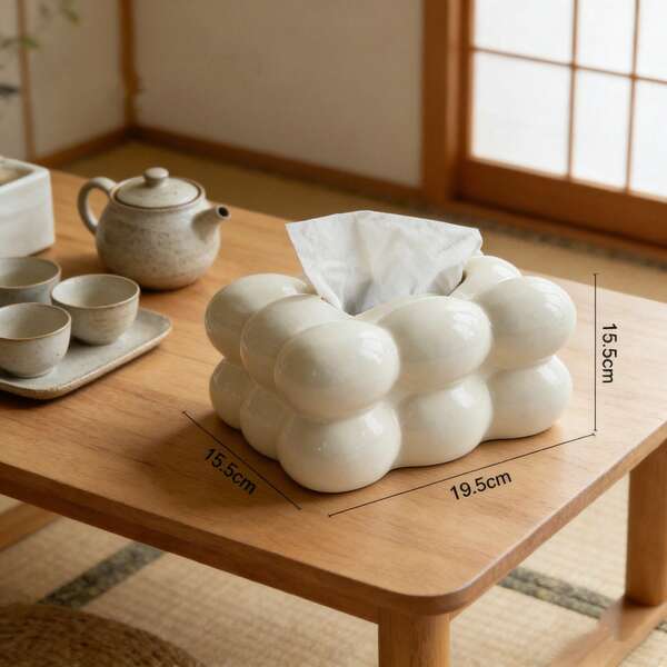 1pc Ceramic Tissue Box Decor, Modern Living Room Coffee Table Ornament, Minimalist Creative Cute Cotton Candy Tissue Holder