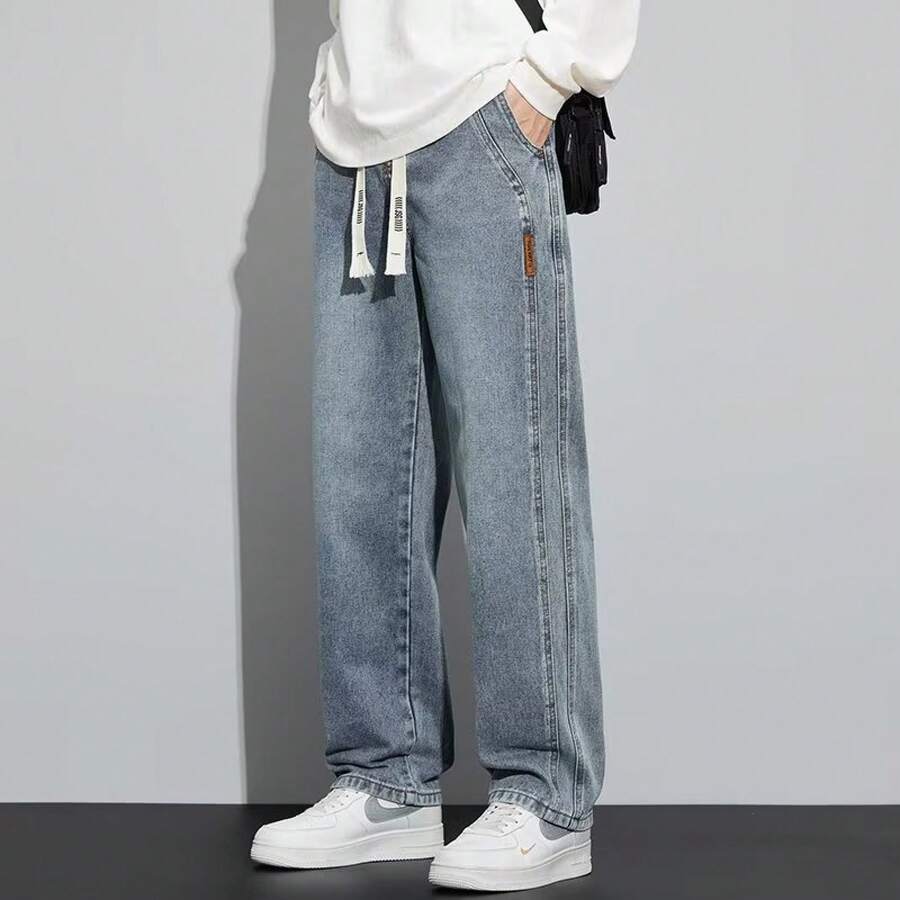 Pantalones de mezclilla de moda para hombre, primavera y otoño 2025, nuevos, holgados, rectos, estilo americano, de pierna ancha, casuales, para jóvenes.