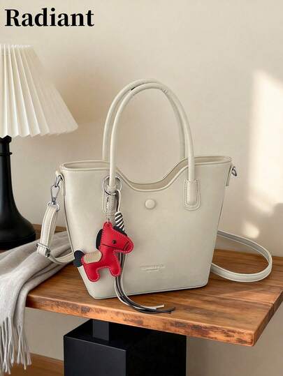 This Basket Bag Is A Simple, Casual, And Stylish Women's Handbag. It Features A Long Shoulder Strap For Wearing Over The Shoulder Or Crossbody, And Comes With A Free Pony Charm. It Has A Zipper Closure And Is Suitable For Commuting, Shopping, Outings, Short Trips, Dates, Etc.