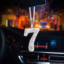 1pc Stainless Steel Shiny Lucky Number Pendant, Adjustable Chain Car Decor, Single Digit Charm Pendant, Unisex Car Accessory - Numbers 0-9 - Silver - View 10