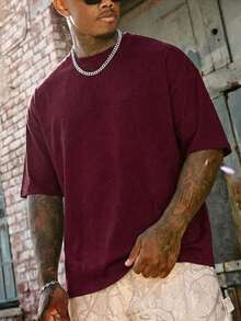 Krometka Men's Casual Versatile Minimalist Personalized Wine Glass English Slogan Print Short Sleeve T-Shirt - Burgundy - View 2