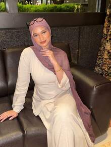 1pc Distressed Solid Color Lightweight Casual Long Scarf, Suitable For Daily Use - Red Violet - View 2