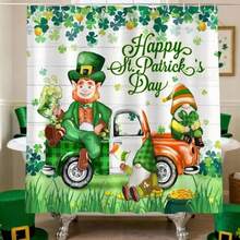 St Patricks Day Shower Curtain for Bathroom Happy St. Patrick's Leprechaun Gnomes Irish Green Truck Waterproof Bath Curtain Shamrocks Fabric Shower Curtains with Hooks for Home Decorations 72"x72" - Irlanda Verde - Ver 1