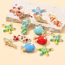 5 piezas de colgantes de aleación esmaltada de colores, colgantes de dije de caballito de mar/pez/estrella de mar de retazos de colores, adecuados para hacer joyas DIY, pulseras, collares y decoraciones - Multicolor - Ver 2