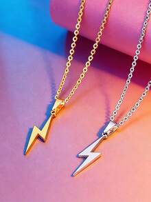 1pc Lightning Necklace, Unique Design Stainless Steel Non-Fading, Streetwear Style Necklace For Men, Collar Necklace - Silver - View 1