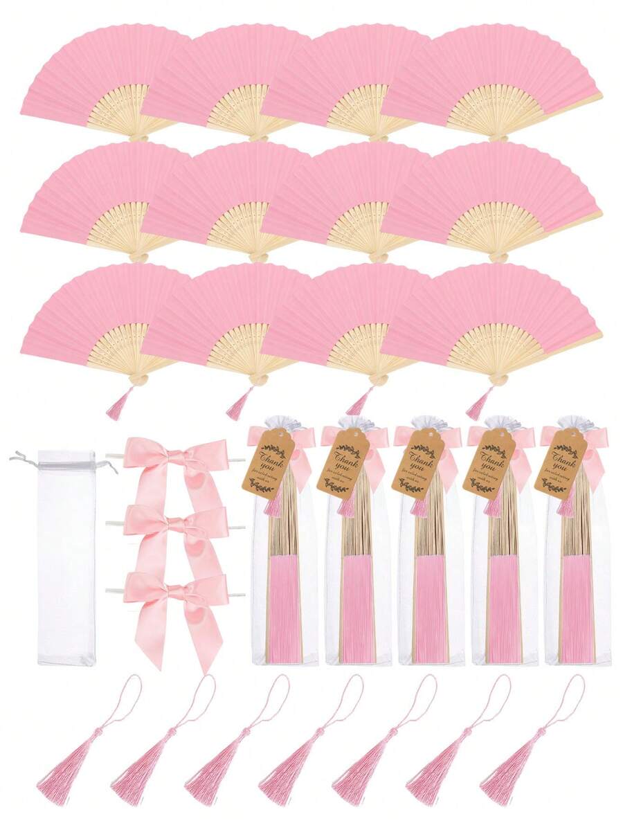 15/12/5/4件套折叠纸扇流苏婚礼宾客回礼套装;新娘送礼会回礼、婚礼仪式手扇、婚礼宴会装饰、伴娘拍照道具、婚礼摄影配件、新娘婚礼扇、婚礼迎宾签到礼品、单身派对回礼、睡衣派对小礼物 - 粉紅色 - 查看 1