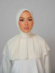 1件装女士中东阿拉伯迪拜土耳其穆斯林纯色经典简约休闲优雅低调莫代尔丝绸柔软透气舒适长帽檐二合一围巾头巾针织头巾，适合日常生活、节日、聚会、礼拜等场合。 - Botton Instant Hijab - 查看 12