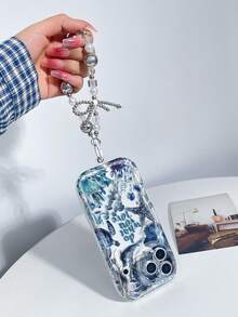 1pc Fashion Marine Life Element Pattern Thick Shockproof Phone Case With Metal Bead & Bow Lanyard, Suitable Compatible With Iphone11 12 13 14 11Promax 12Promax 13Promax 14Promax XR 15 15PRO 15PROMAX, GalaxyA05/A15/A25/A35/A53/A54/A55/S23/S24/S25 - Multicolor - View 3