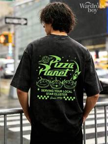 Disney Printed Wash Water T-Shirt,Pizza Planet Shirt, Toy Story Comfortable Green Pattern Shirt, Toy Story Alien Shirt, Pizza Planet Alien Shirt,Men Clothes, Toy Story Friends, Disney 2026 Tee,Unisex,High-Quality Pure Cotton T-Shirt,Suitable For All Seasons, Comfortable And Breathable| Exquisite Design | The Best Choice For Giving Gifts - Black - View 3