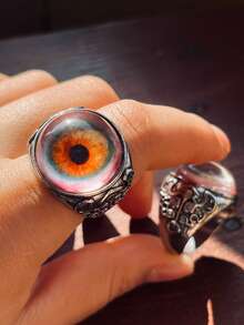 1pc Exaggerated Vein Eye Ring, Vintage Totem 3D Eyeball Adjustable Finger Ring, Street Style Curtain Eye Ring - Eyeball Ring - View 8