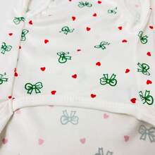 弹力狗狗背心，绿色蝴蝶结和爱心印花柔软无袖衬衫，弹性透气面料宠物背心 - 白色 - 查看 7