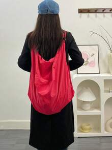 Bolso de hombro de unicolor de gran capacidad y estilo minimalista, bolso cruzado unisex de alta gama en color rojo, bolso de tela de nailon resistente al agua, mochila casual y versátil, adecuado para trabajo, estudio y viaje - Rojo - Ver 6