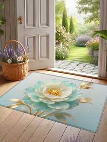 1pc Gradient Floral Art Bathroom Mat With Golden Outline, Machine Washable Shower Mat, Outdoor Doormat, Living Room Carpet, Entrance Mat, Runner Rug, Bathroom Rug, Luxury Gradient Peony Mat, Jade Floral Mat, Embossed Gold Mat, High-End Luxury Mat, Entrance Doormat, Anti-Slip Bathroom Mat, Water-Absorbent Bath Rug, Entrance Foot Mat - Jade Golden Peony - View 8