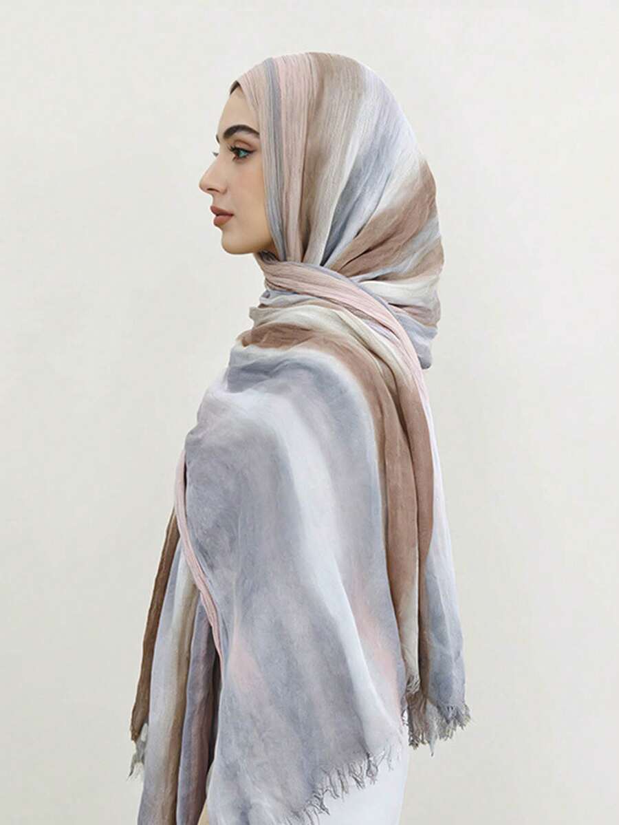 1pc Fashionable New Tie Dye Tie-Dye Printed Modal Muslim Hijab Scarf - Multicolor - View 1