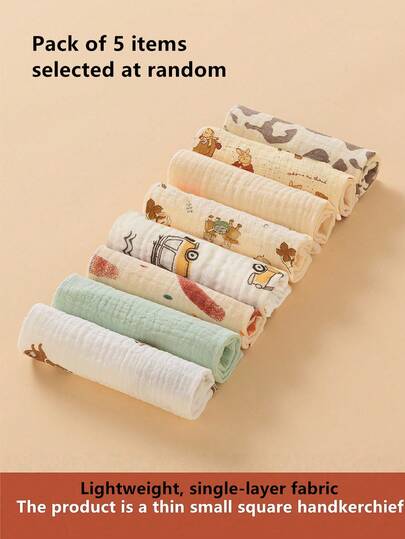 5pcs Random Baby Bibs & Burp Cloths Set, Multipurpose Feeding Cloths