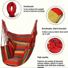 Hammock Swing Chair - Sturdy Metal Frame, Foldable, Portable, Supports Up To 500 Lbs, Comfortable Seating, Ideal For Patios And Lawns, Cotton Blend Fabric, Suitable For Indoor/Outdoor Use. Designed For Bedrooms, Outdoor Spaces, Patios, Balconies, Porches, And Decks. Hanging Hammock Chair With Rope Swing. - B - Xem 2