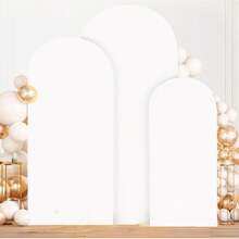 Arched Elastic Fabric Backdrop, Arched Backdrop Cover, Suitable For Birthday Decorations, Wedding Arch Decorations, Party Decorations, Arch Frame Decorations, Party Supplies, Baby Shower Party Supplies, Center Pieces For Tables, Balloon Arch Stands, Bridal Showers, And Metal Arches For Globos (Backdrop Only, Arch Frame Not Included) - 白色拱門背景罩 - 查看 1