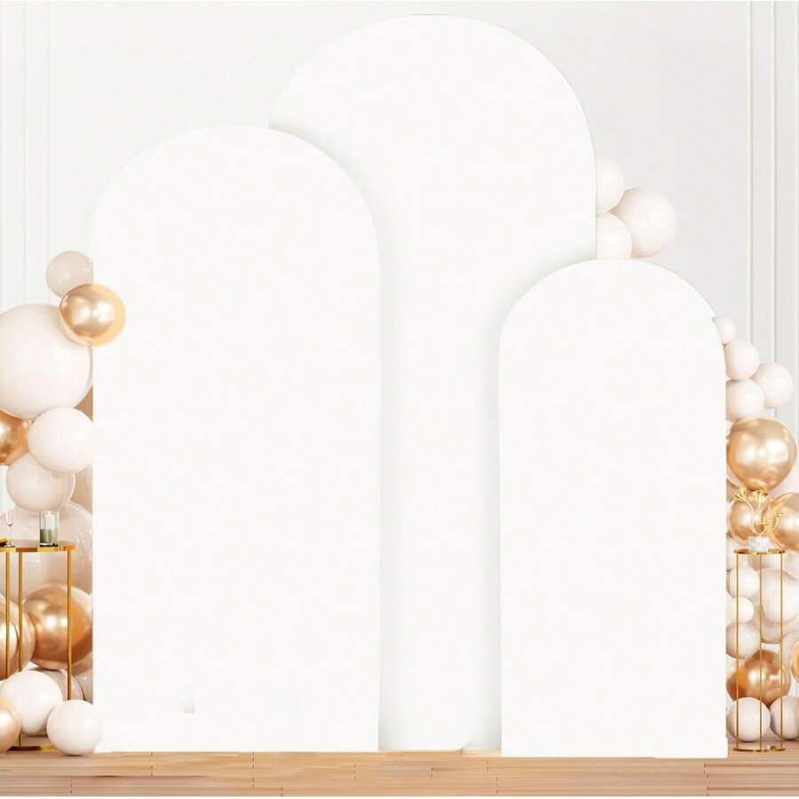 Arched Elastic Fabric Backdrop, Arched Backdrop Cover, Suitable For Birthday Decorations, Wedding Arch Decorations, Party Decorations, Arch Frame Decorations, Party Supplies, Baby Shower Party Supplies, Center Pieces For Tables, Balloon Arch Stands, Bridal Showers, And Metal Arches For Globos (Backdrop Only, Arch Frame Not Included) - 白色拱門背景罩 - 查看 1