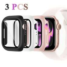 [3 Packs Or 1pc] Case Compatible With Apple Watch Case Series SE Ultra 11/10/9/8/7/6/5/4/3/2/1 38MM 42mm 46mm 45mm 44mm 40mm 41mm 49MM With Tempered Glass Screen Protector,Hard PC Protective Bumper And Ultra-Thin Face Cover Compatible With Iwatch Series SE Ultra 11/10/9/8/7/6/5/4/3/2/1 - Tempered Glass Film - View 44