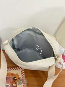 可爱小号斜挎包 女款 双透明口袋 痛包 女孩款 带徽章展示牌 迷你单肩包 钱包 手提包 痛包 夏季包 - 白色 - 查看 8