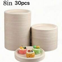 50个纸盘，野餐盘，午餐盘，蛋糕盘，沙拉盘，甘蔗渣盘，100%可堆肥，一次性餐盘，甘蔗渣盘，天然白色甘蔗纸盘，可微波炉加热，适用于派对、野餐、烧烤、自助餐。 - 彩色 - 查看 6
