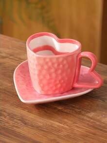 Handmade 3D Heart-Shaped Cup & Saucer Set, Creative High-Quality Couple's Afternoon Tea, Unique Painted Coffee/Tea Cup - Multicolor - View 8